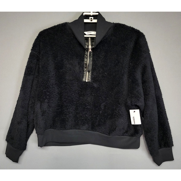 Sonoma Ivory Sherpa Cozy Soft Sweater Womens XXL Faux Fur Fleece Black New - Picture 2 of 11